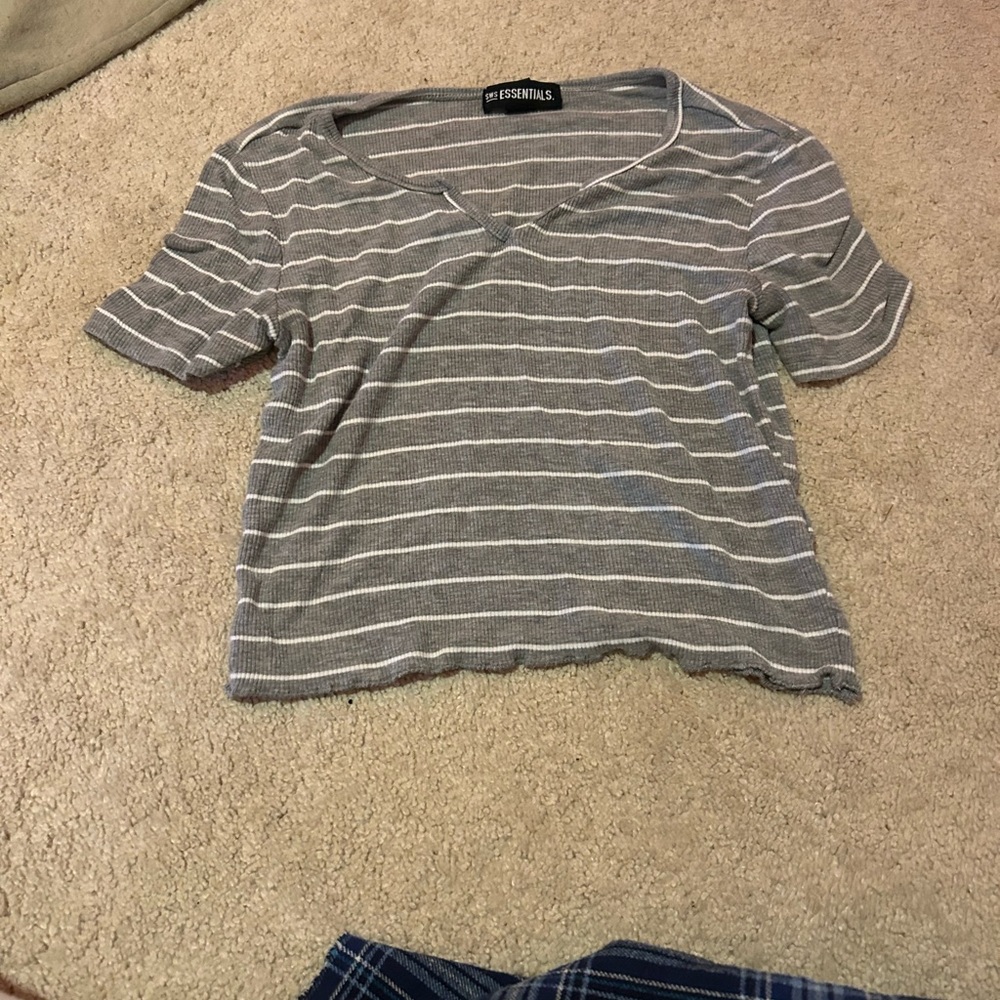 gray and white striped top never been worn